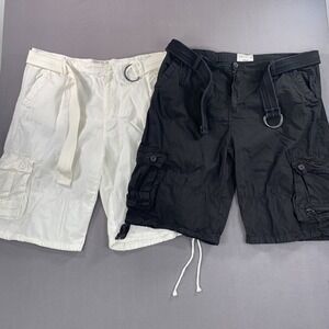Switch Cargo Shorts Mens 44 White & Black Belted Pockets Pack of 2 Baggy Hip Hop